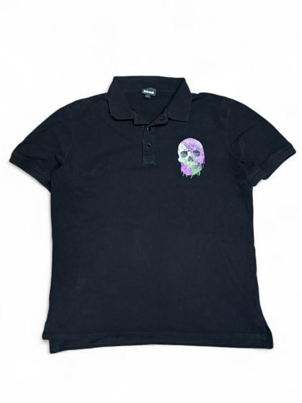 Just Cavalli Skull Print Black Polo Shirt